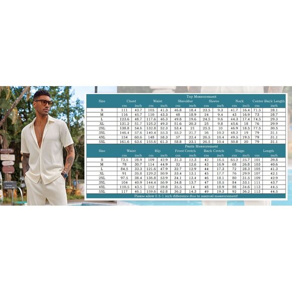 NWT Coofandy Mens 2 Piece Short Sleeve Button Down Shirt & Loose Pants Set XL - Picture 3 of 12